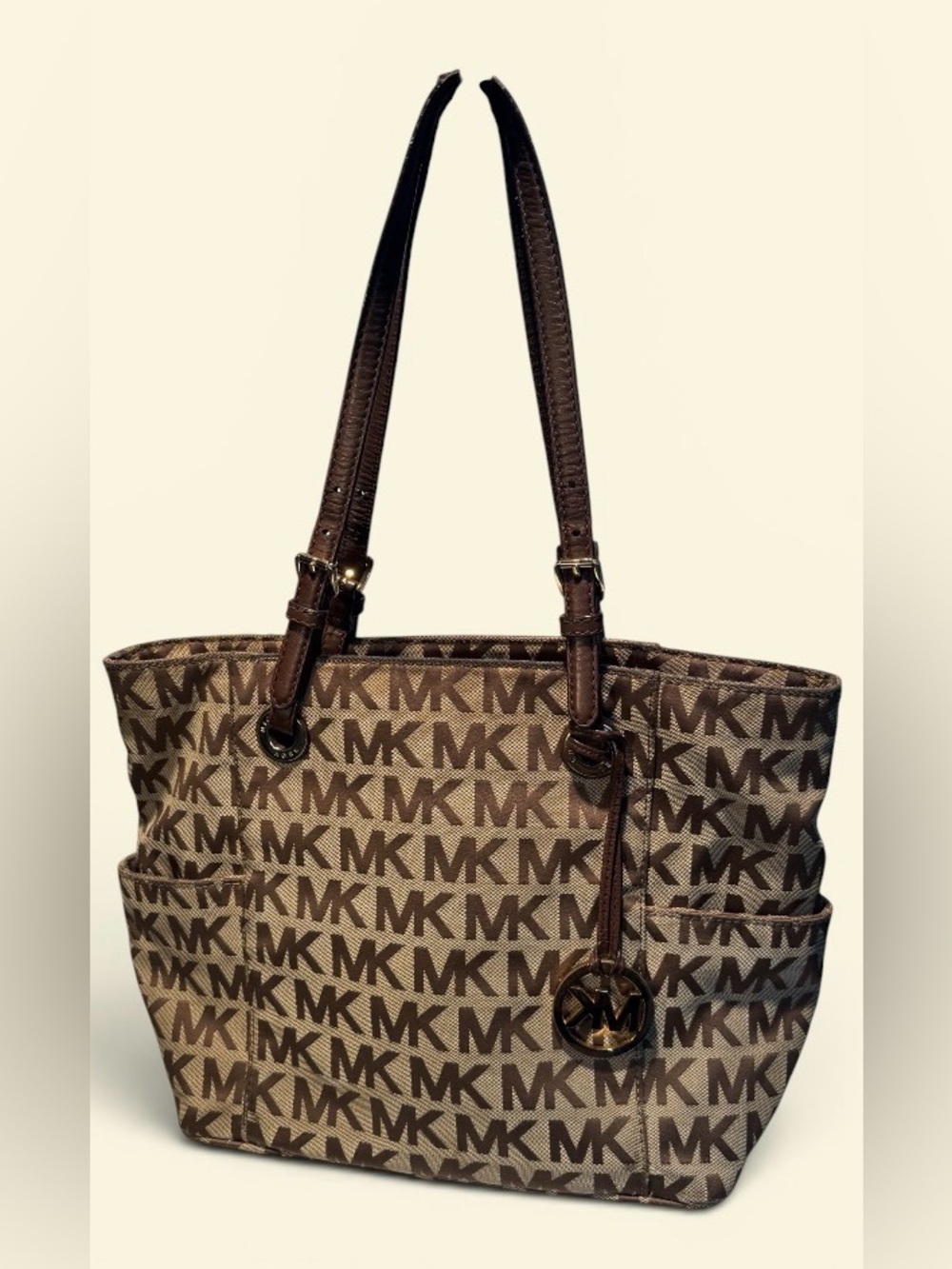 Michael Kors Brown MK Signature Tote with Gold Charm